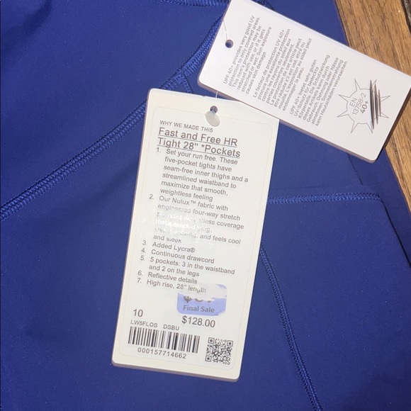 Lululemon Fast and Free Leggings w/ Pockets 28” Deep Sea Blue Size 10 NWT - Picture 5 of 9
